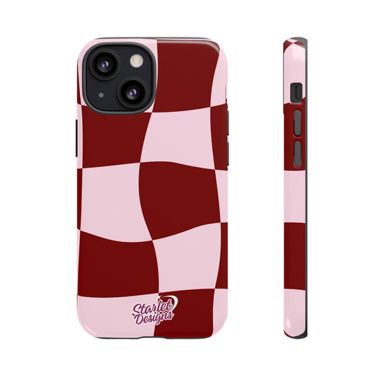 Red & Pink Wavy Checkerboard Tough Phone Case