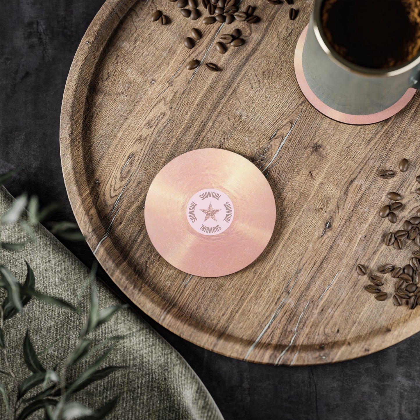 Pink Champagne Vinyl Record Showgirl Coasters