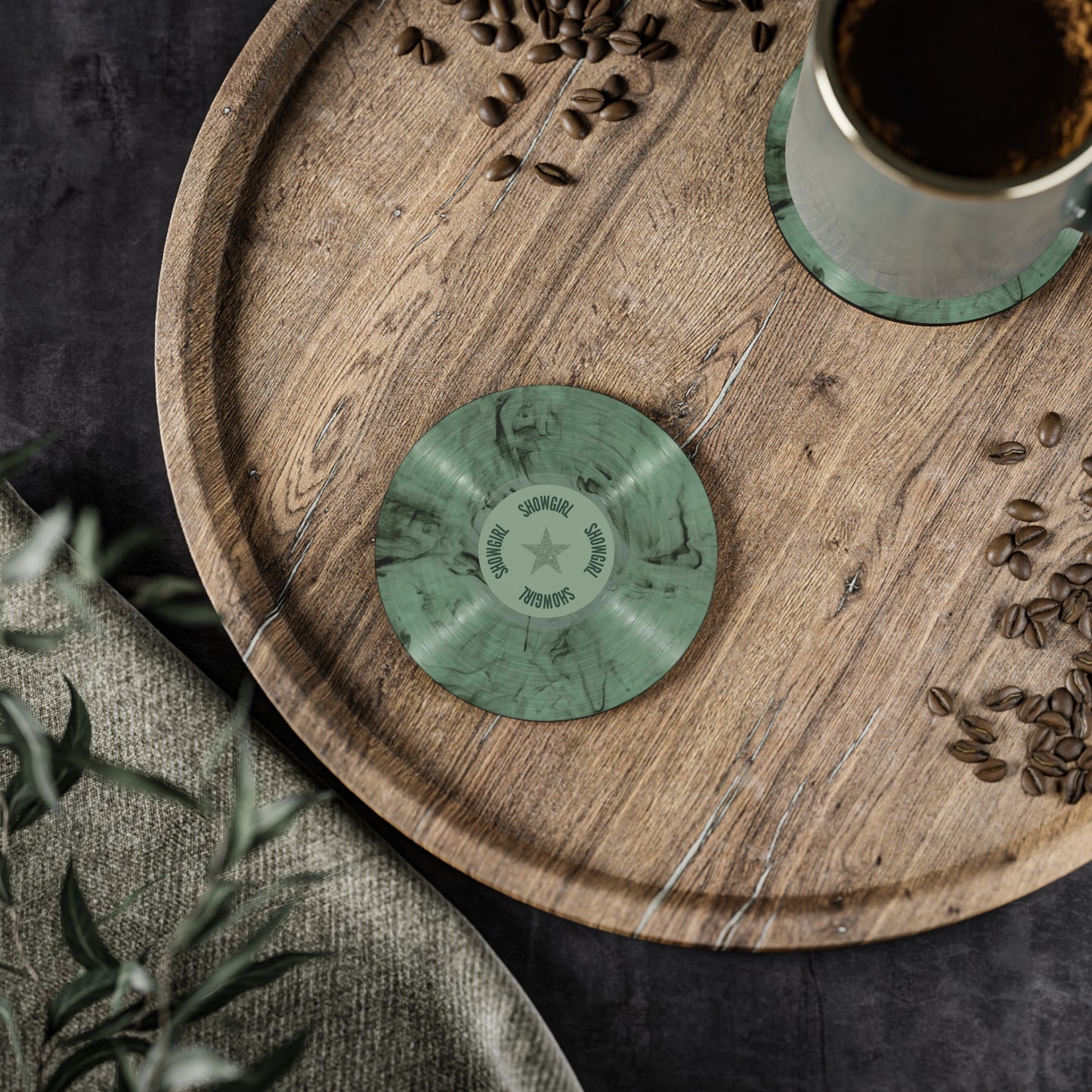 Sage Vinyl Record Showgirl Coasters