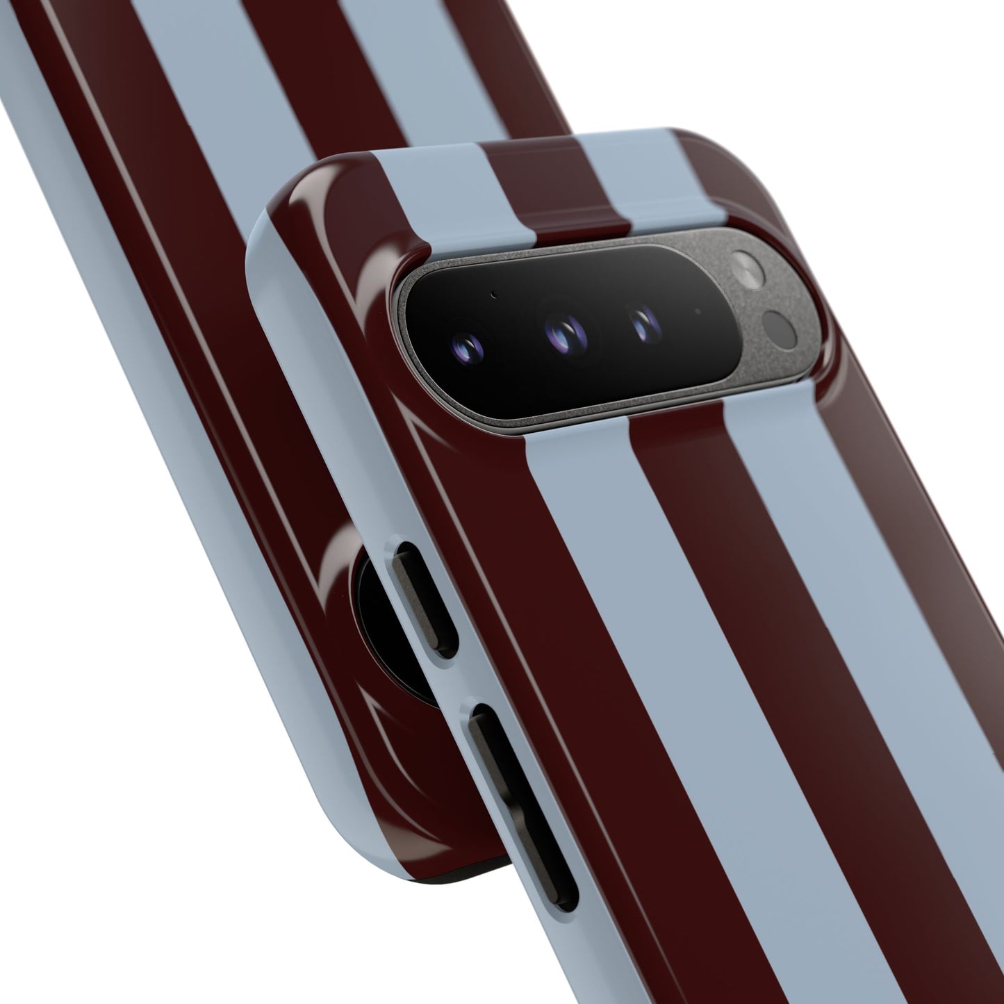 Chocolate Brown & Light Blue Striped Tough Phone Case
