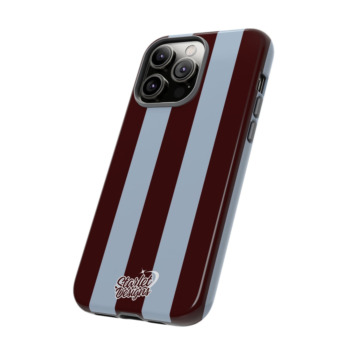 Chocolate Brown & Light Blue Striped Tough Phone Case