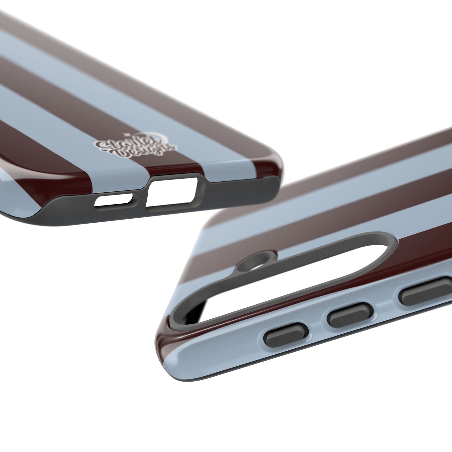 Chocolate Brown & Light Blue Striped Tough Phone Case