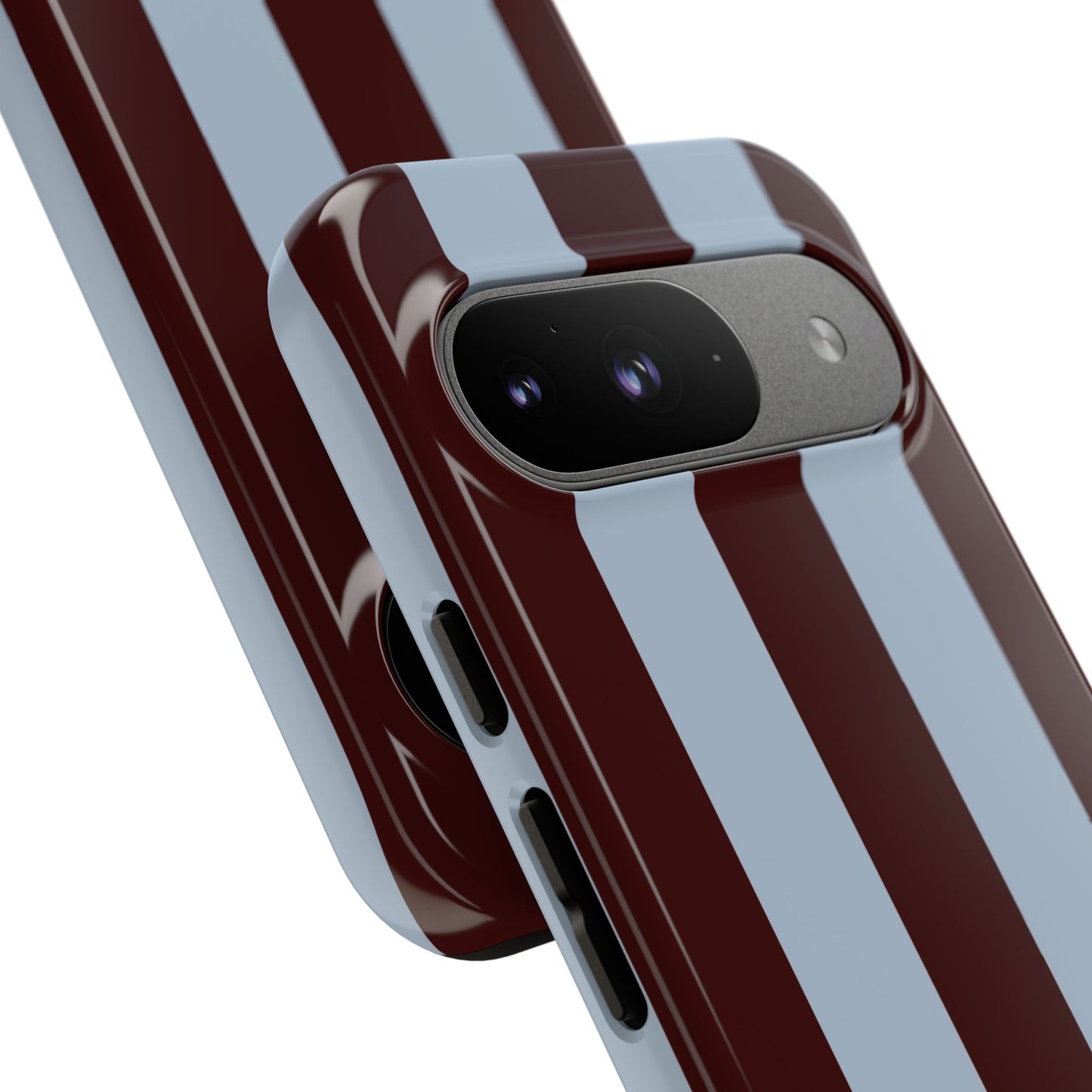 Chocolate Brown & Light Blue Striped Tough Phone Case