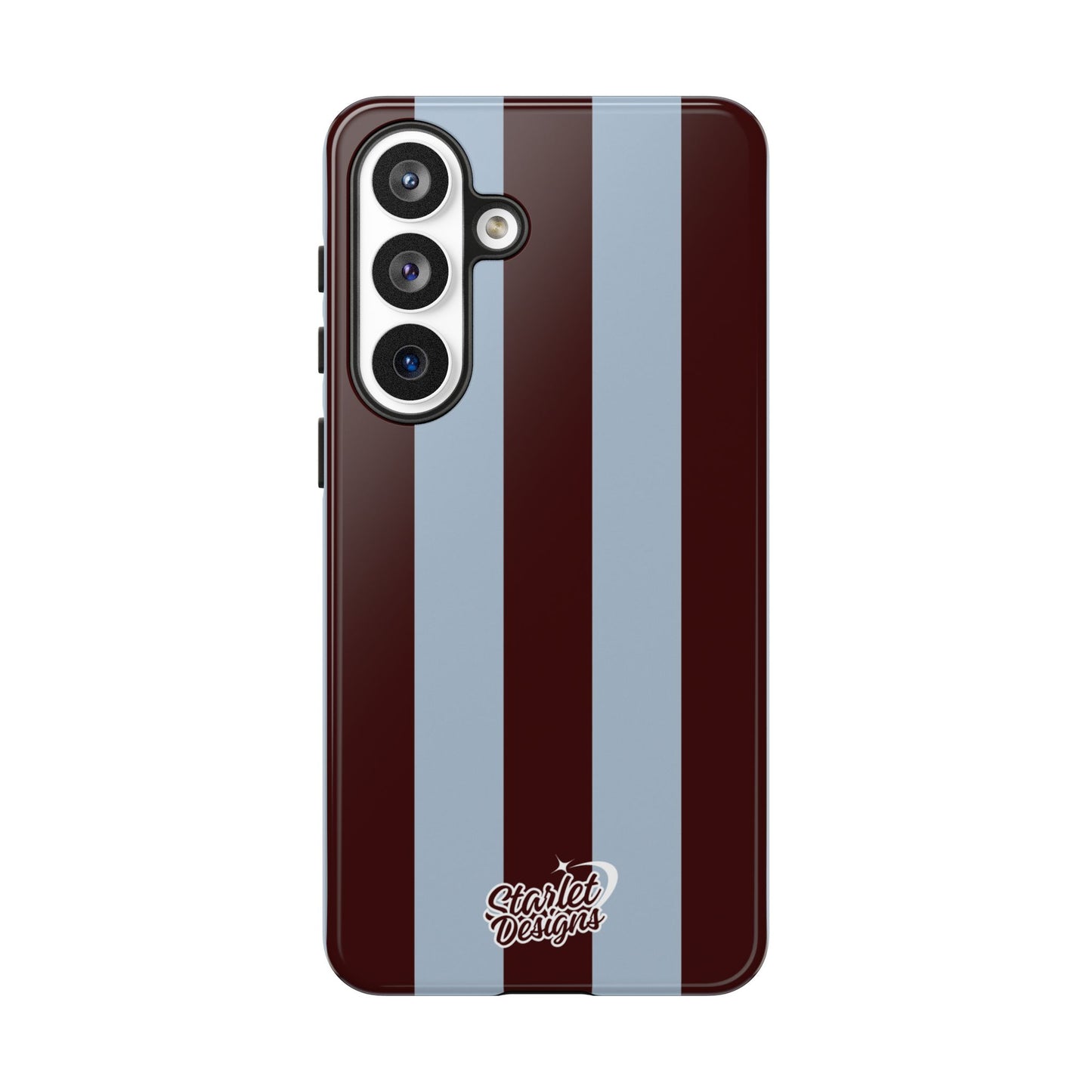 Chocolate Brown & Light Blue Striped Tough Phone Case