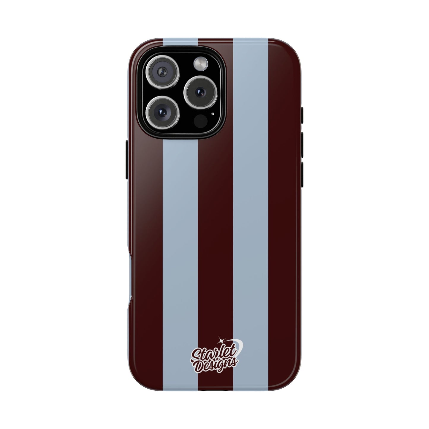 Chocolate Brown & Light Blue Striped Tough Phone Case