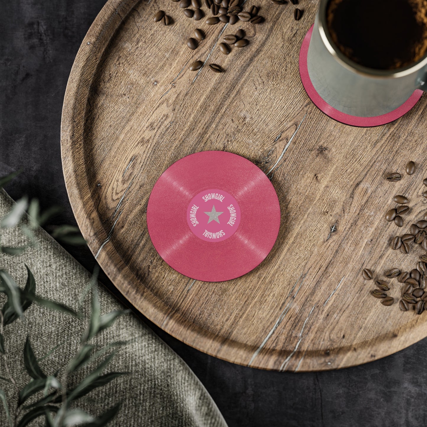 Magenta Vinyl Record Showgirl Coasters