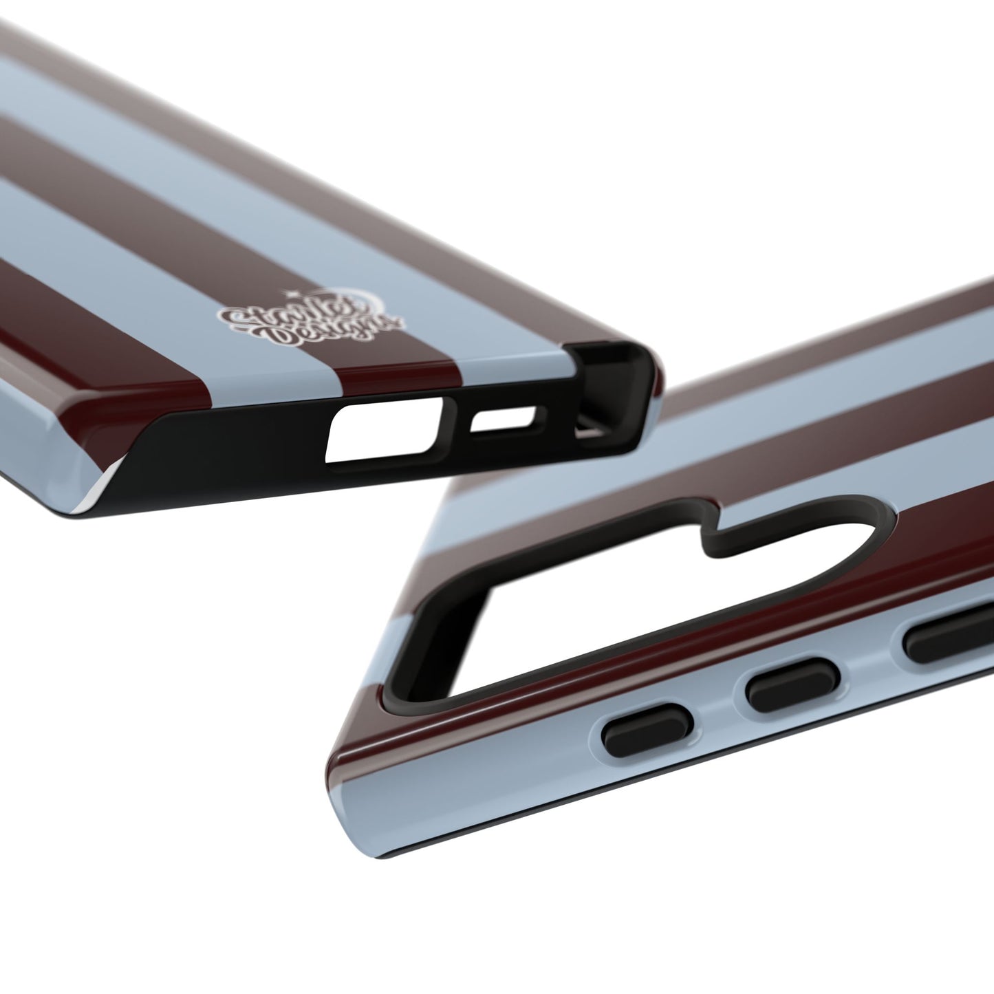 Chocolate Brown & Light Blue Striped Tough Phone Case