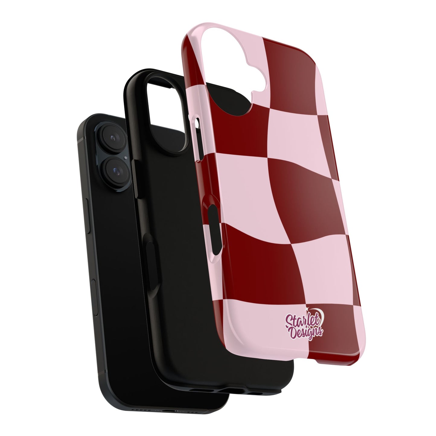 Red & Pink Wavy Checkerboard Tough Phone Case