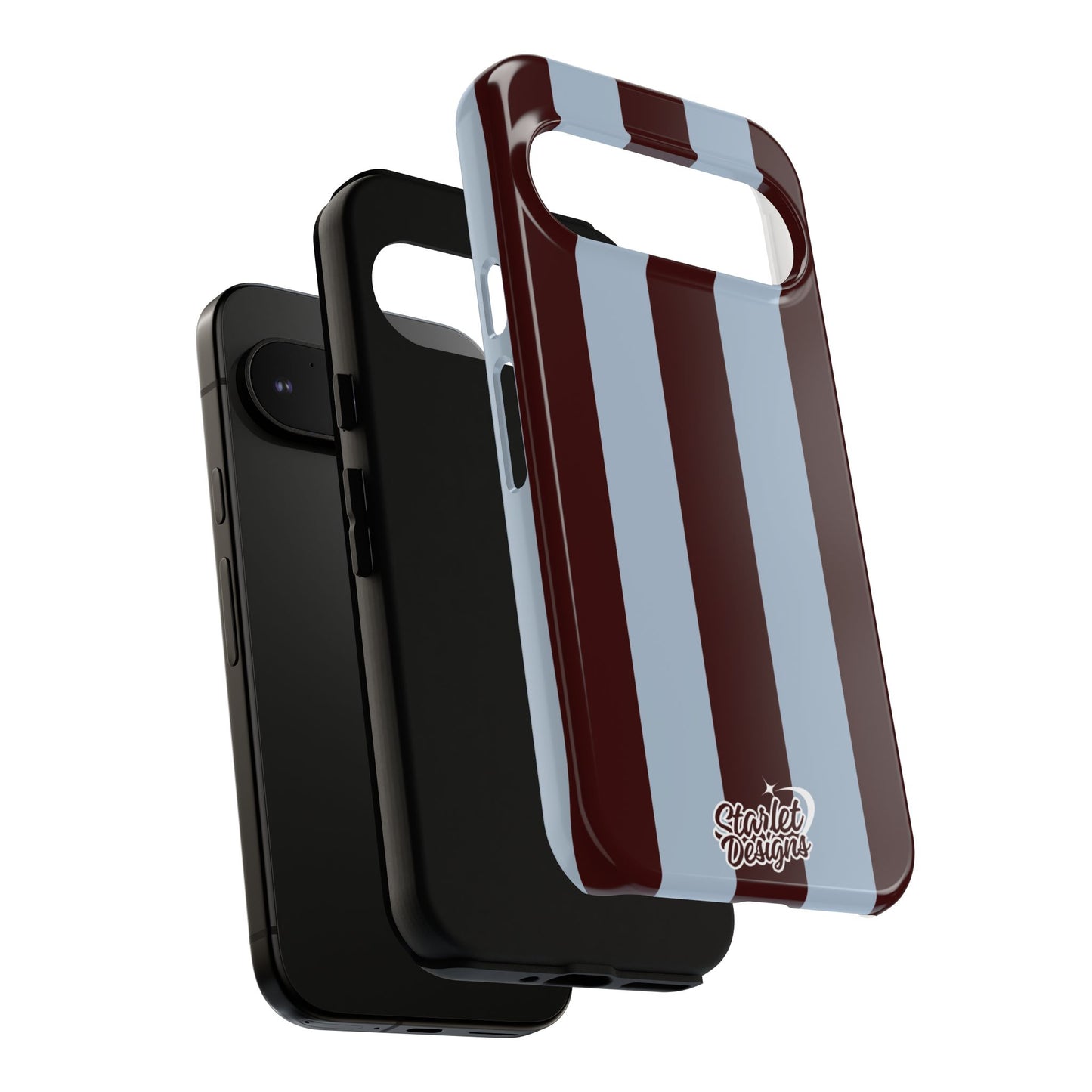 Chocolate Brown & Light Blue Striped Tough Phone Case