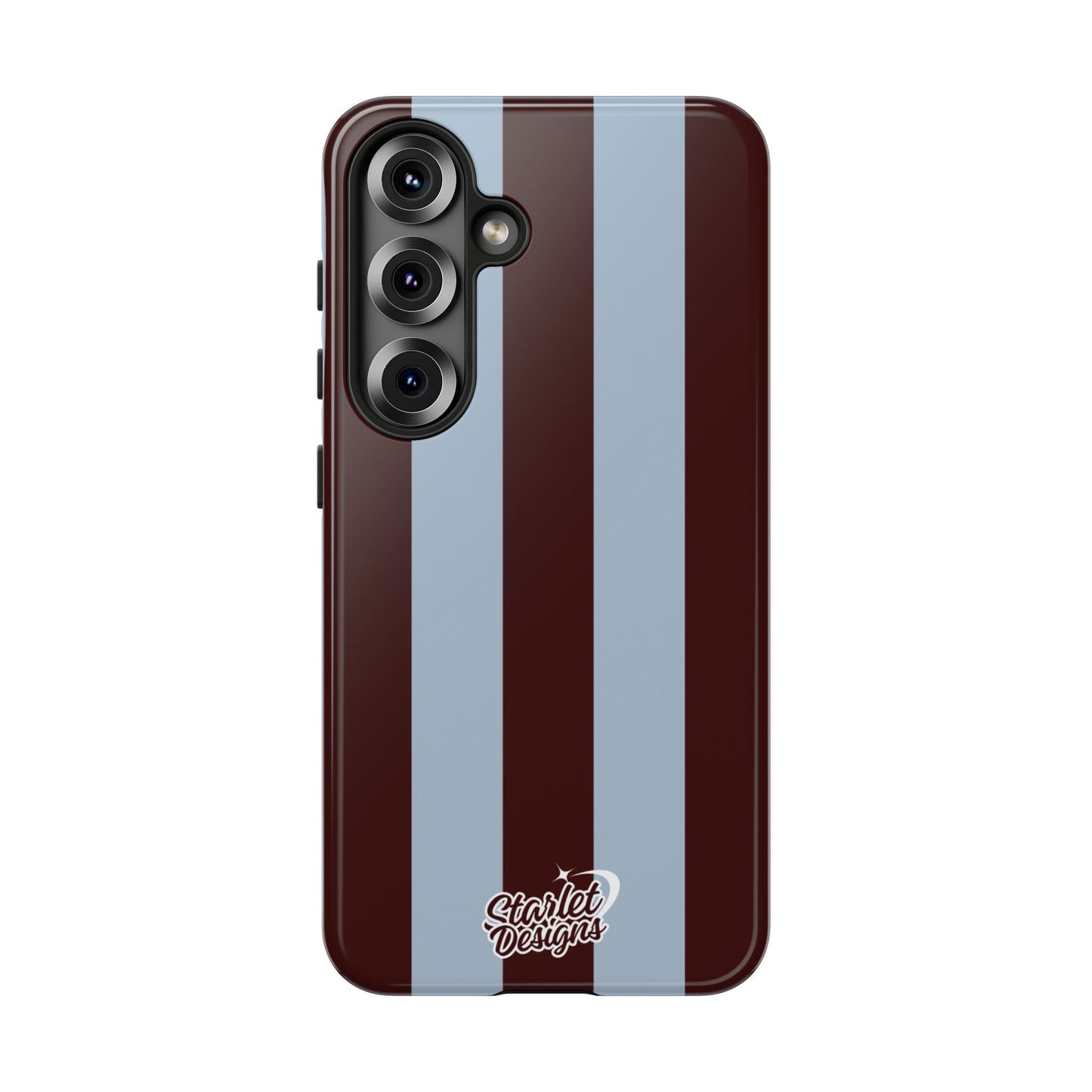 Chocolate Brown & Light Blue Striped Tough Phone Case