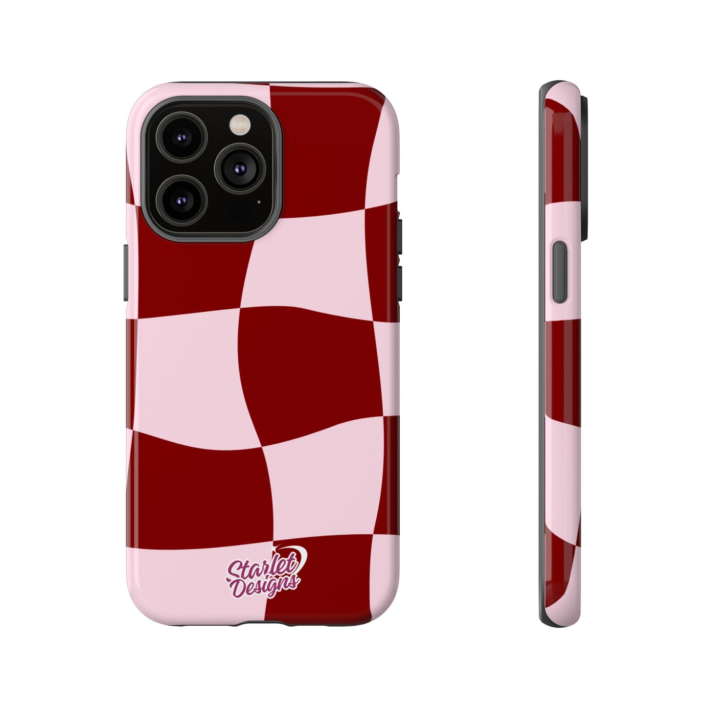 Red & Pink Wavy Checkerboard Tough Phone Case