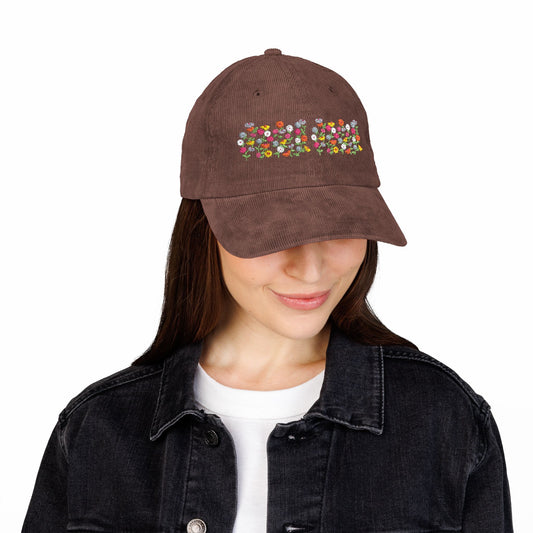 Embroidered Floral Vintage Corduroy Cap