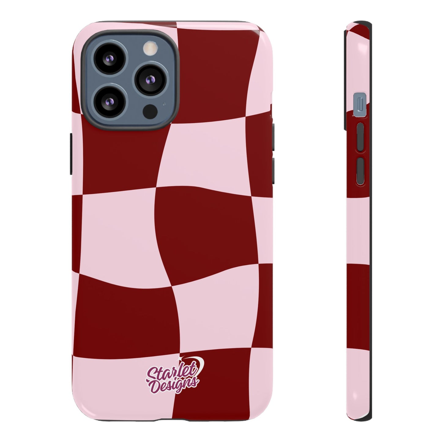 Red & Pink Wavy Checkerboard Tough Phone Case