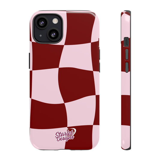 Red & Pink Wavy Checkerboard Tough Phone Case