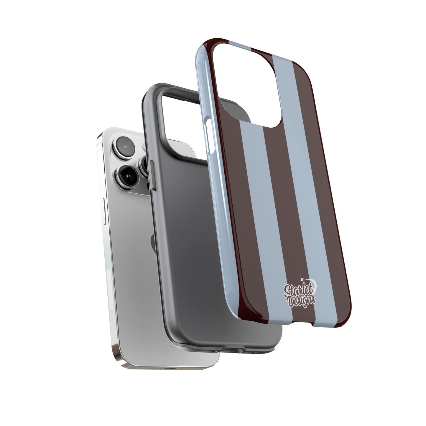 Chocolate Brown & Light Blue Striped Tough Phone Case