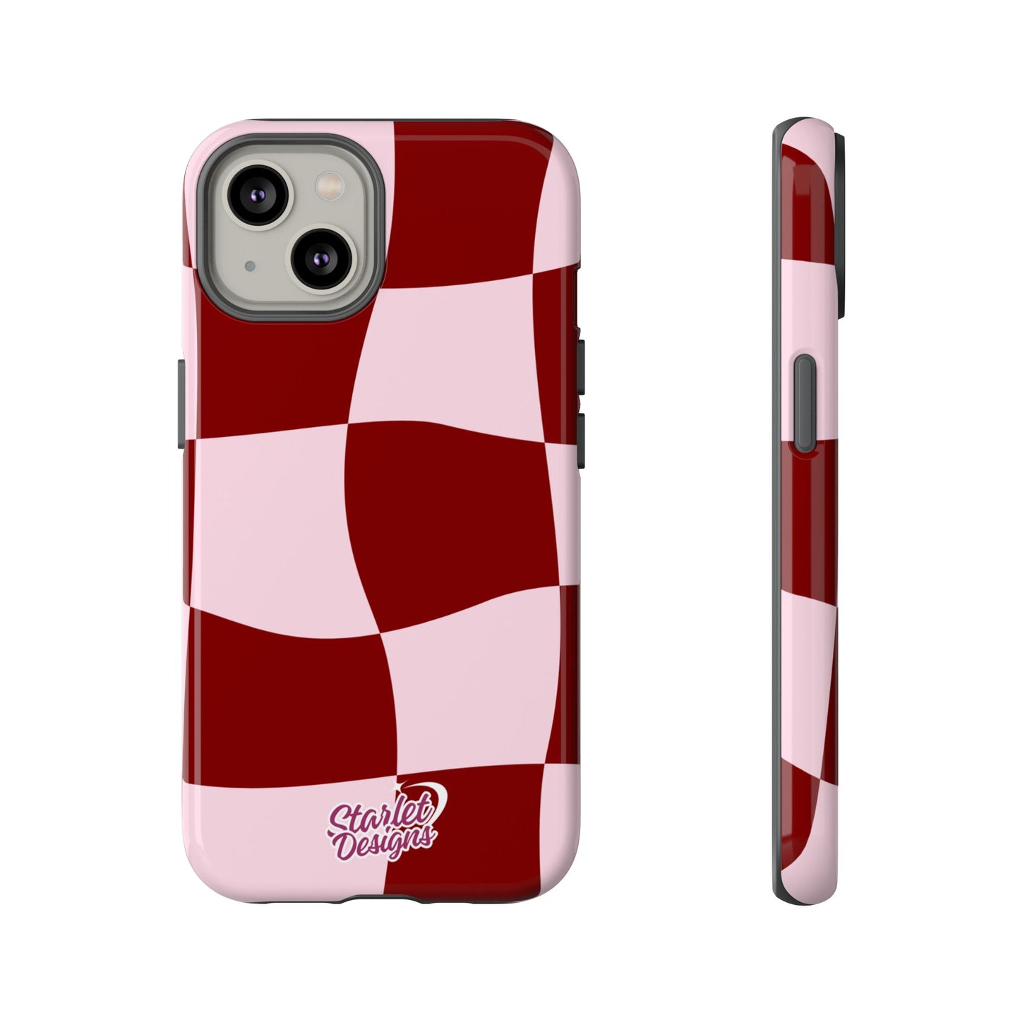 Red & Pink Wavy Checkerboard Tough Phone Case