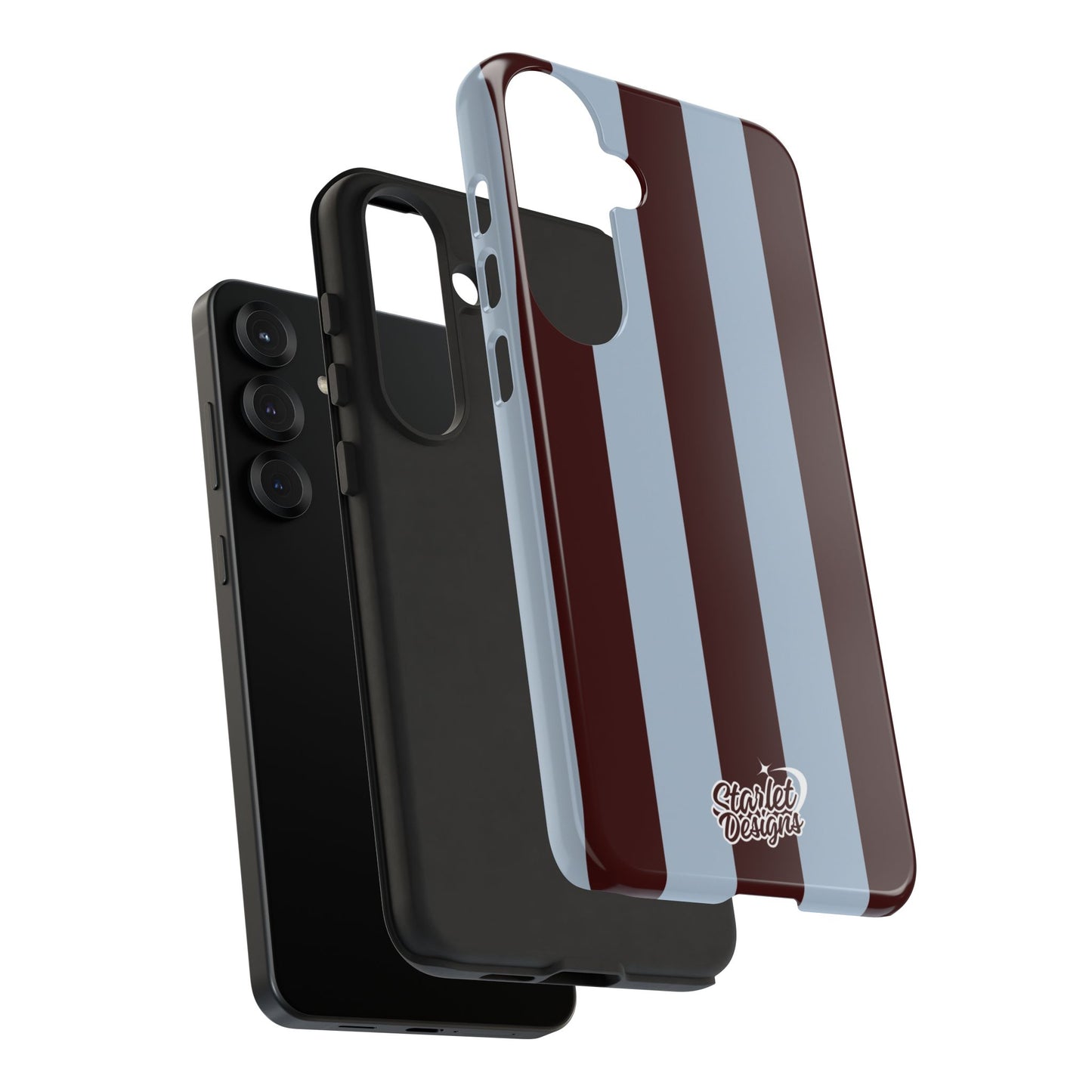 Chocolate Brown & Light Blue Striped Tough Phone Case