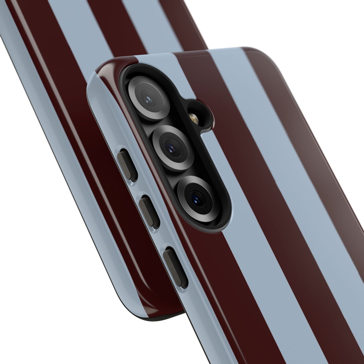 Chocolate Brown & Light Blue Striped Tough Phone Case