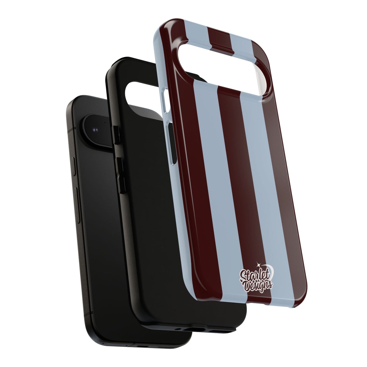 Chocolate Brown & Light Blue Striped Tough Phone Case