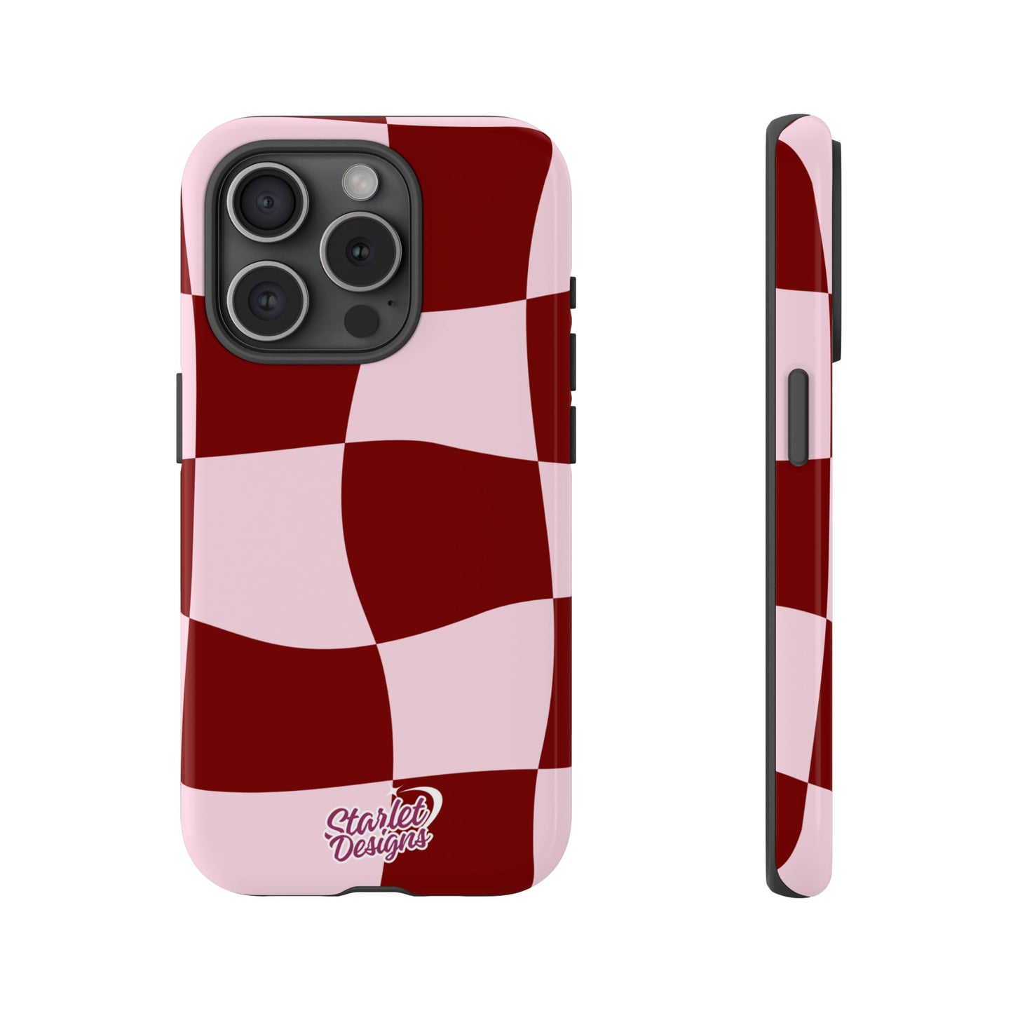 Red & Pink Wavy Checkerboard Tough Phone Case