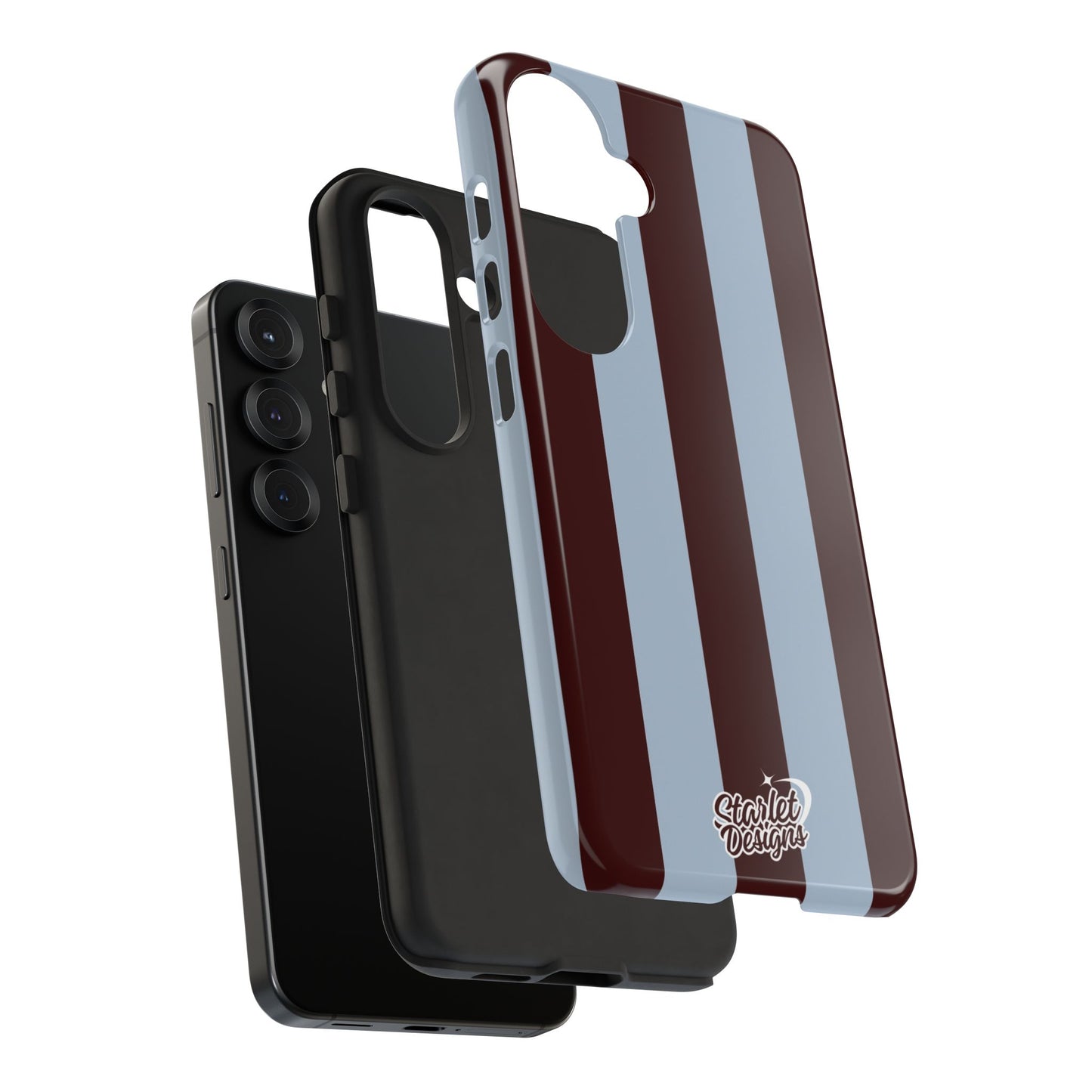 Chocolate Brown & Light Blue Striped Tough Phone Case