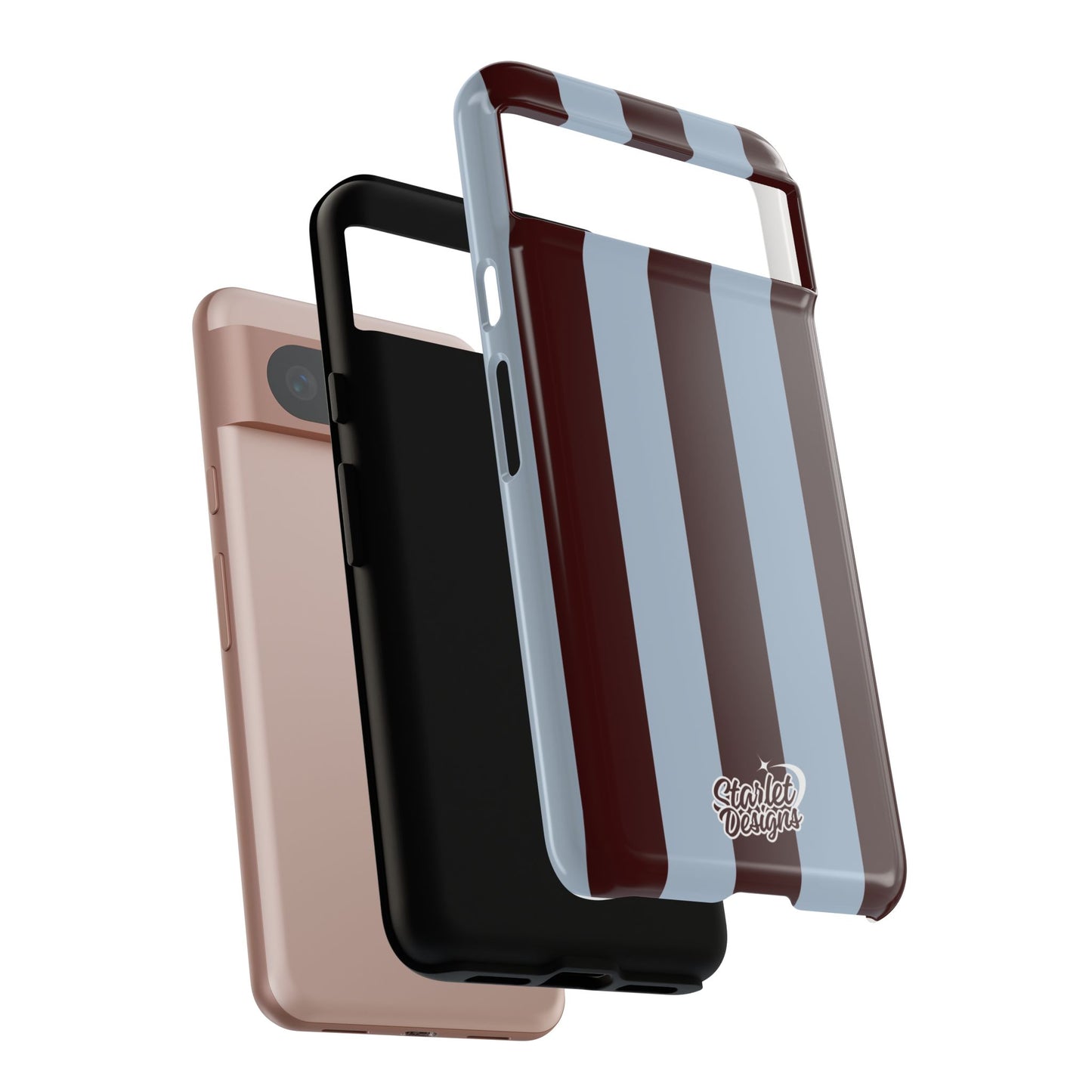 Chocolate Brown & Light Blue Striped Tough Phone Case
