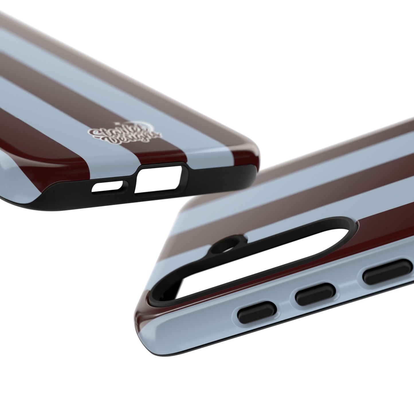 Chocolate Brown & Light Blue Striped Tough Phone Case