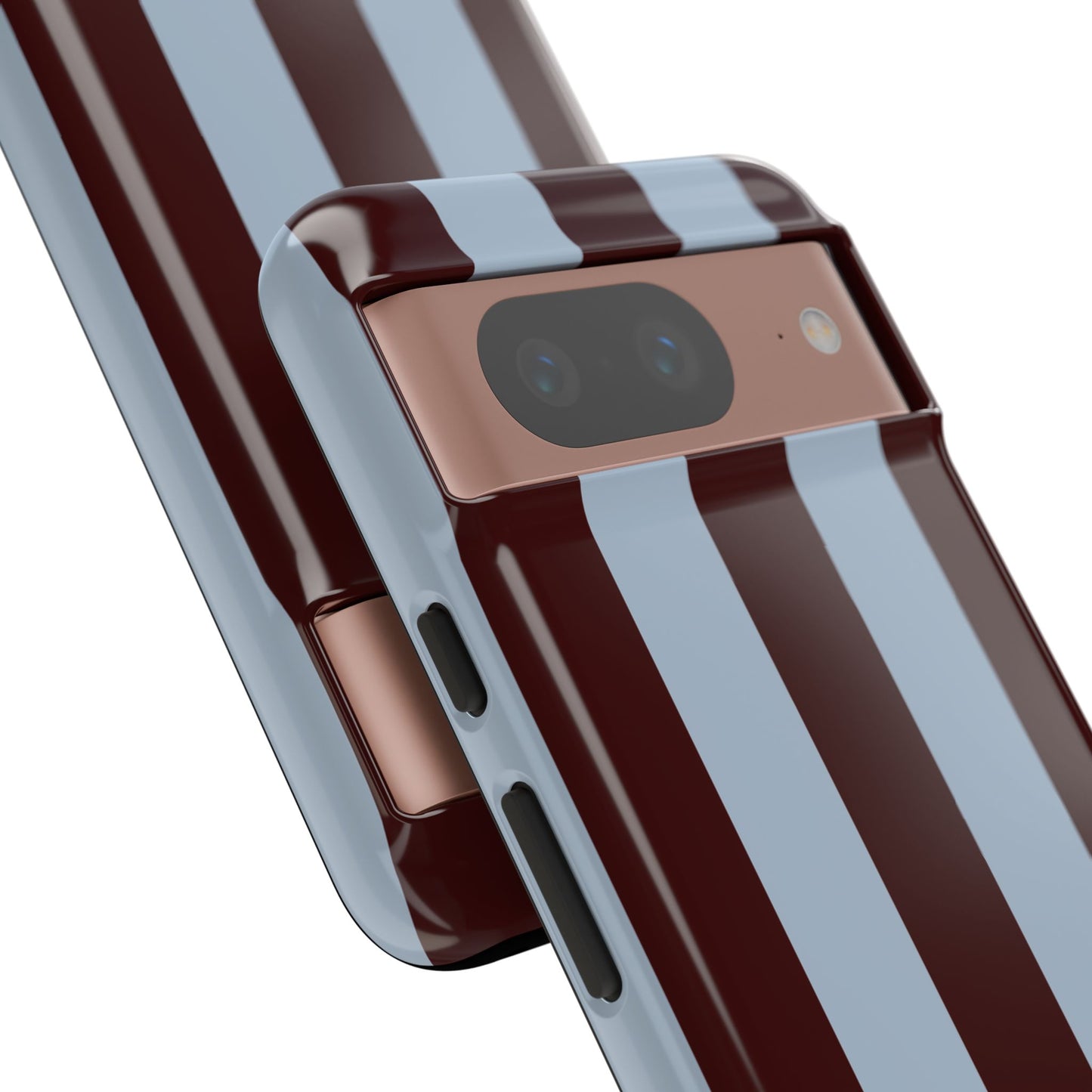 Chocolate Brown & Light Blue Striped Tough Phone Case