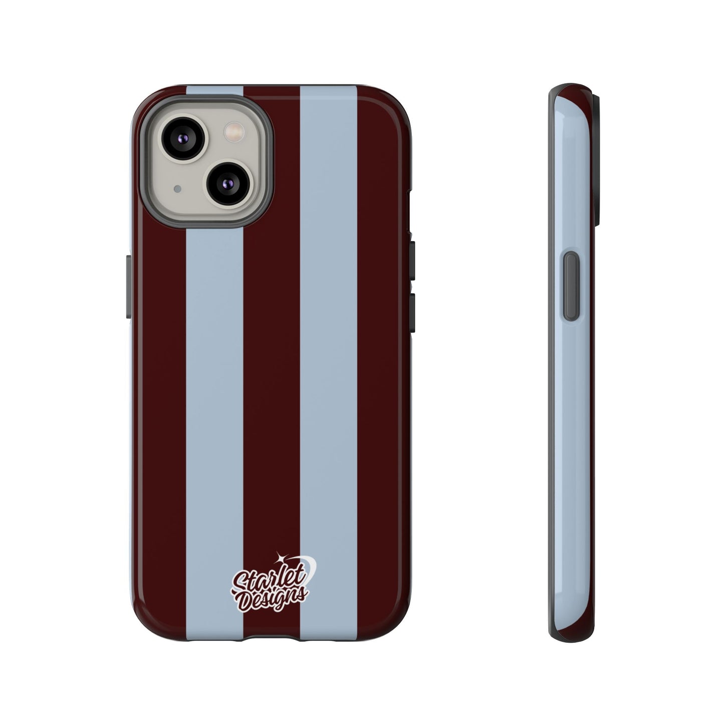 Chocolate Brown & Light Blue Striped Tough Phone Case