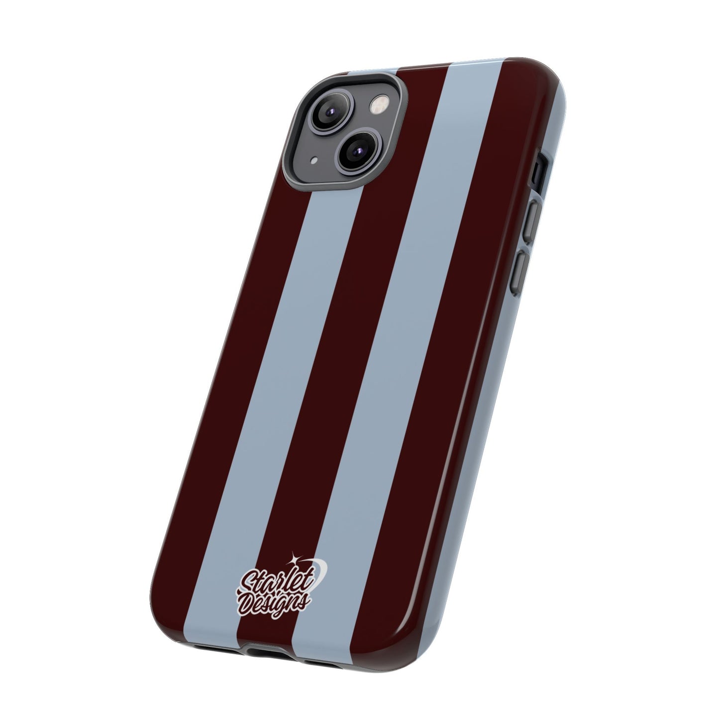 Chocolate Brown & Light Blue Striped Tough Phone Case