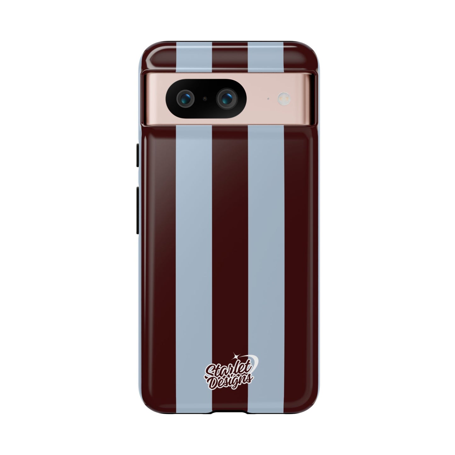 Chocolate Brown & Light Blue Striped Tough Phone Case