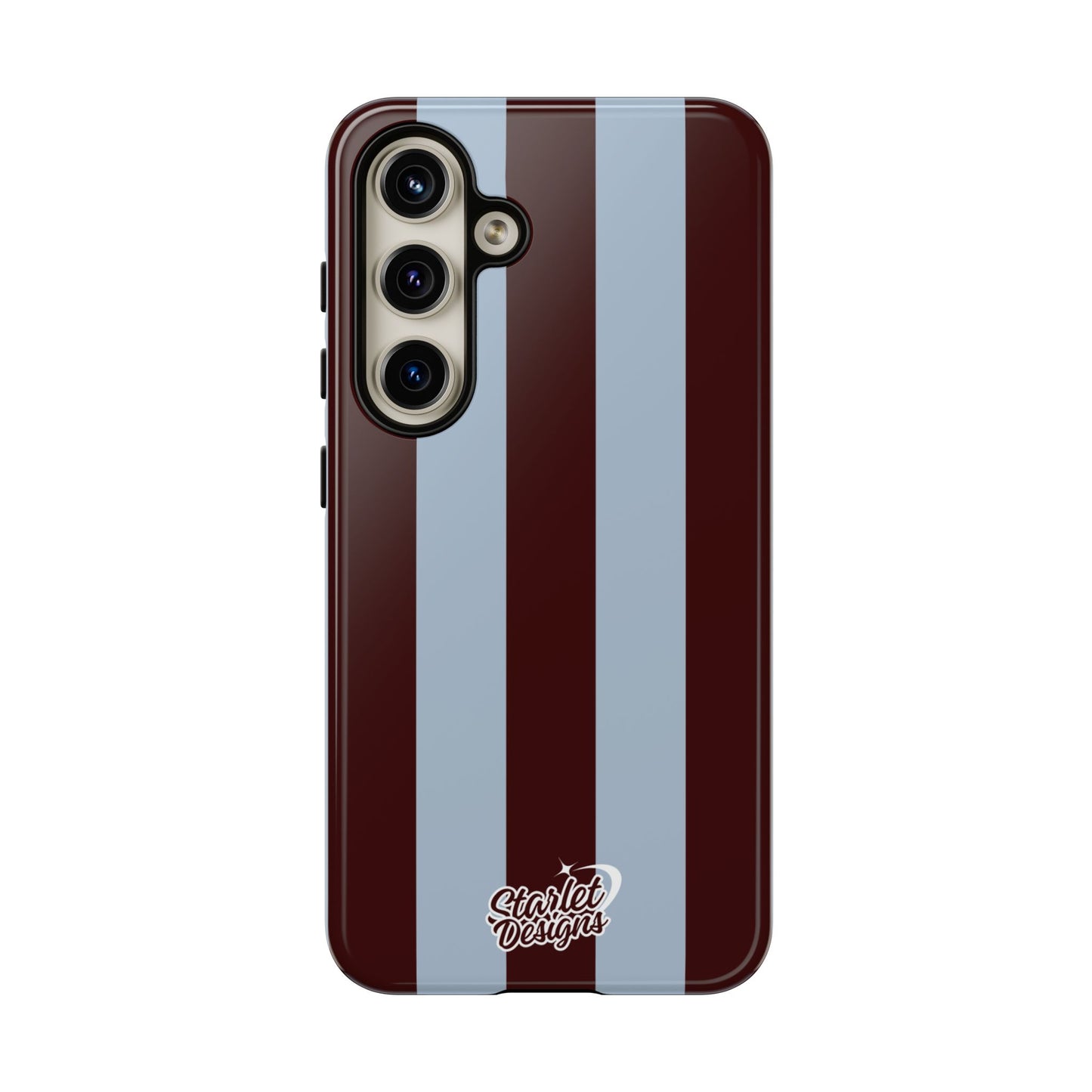 Chocolate Brown & Light Blue Striped Tough Phone Case