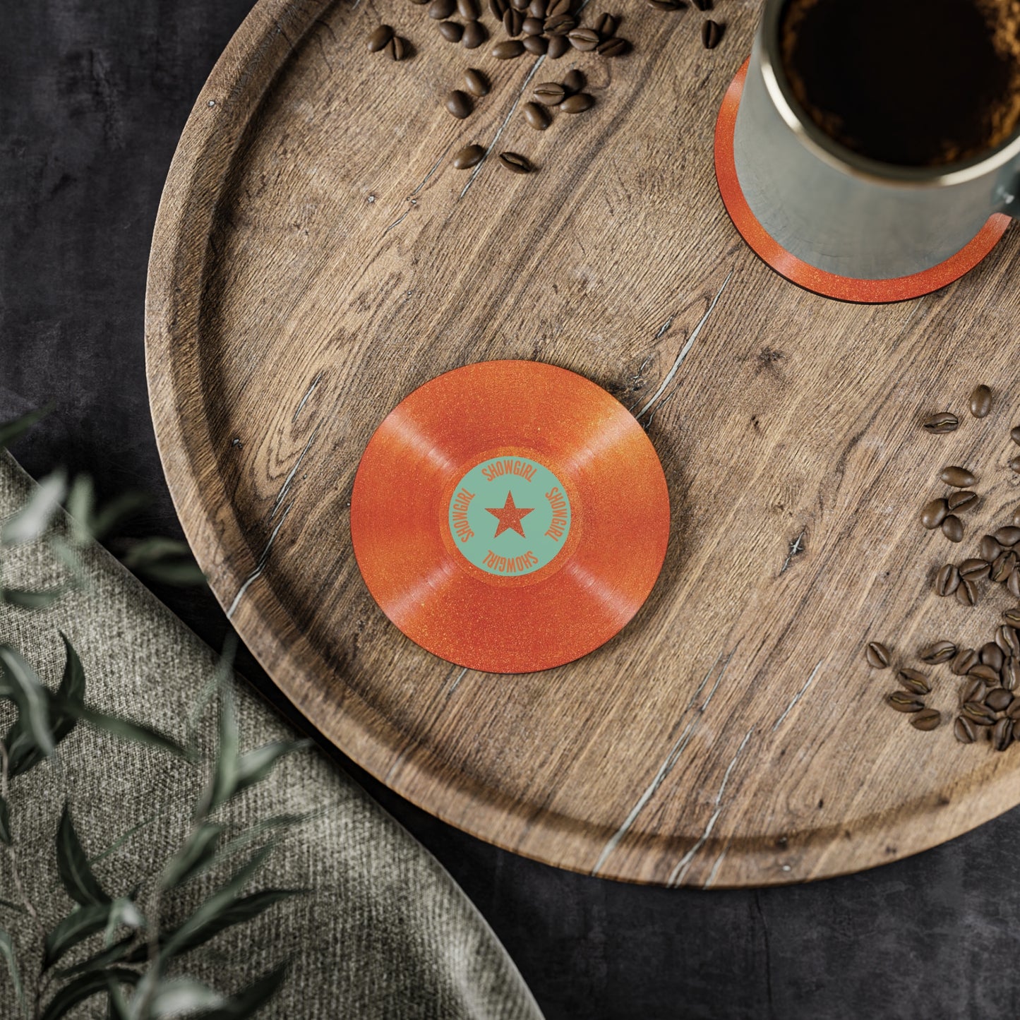 Orange Vinyl Record Showgirl Coasters