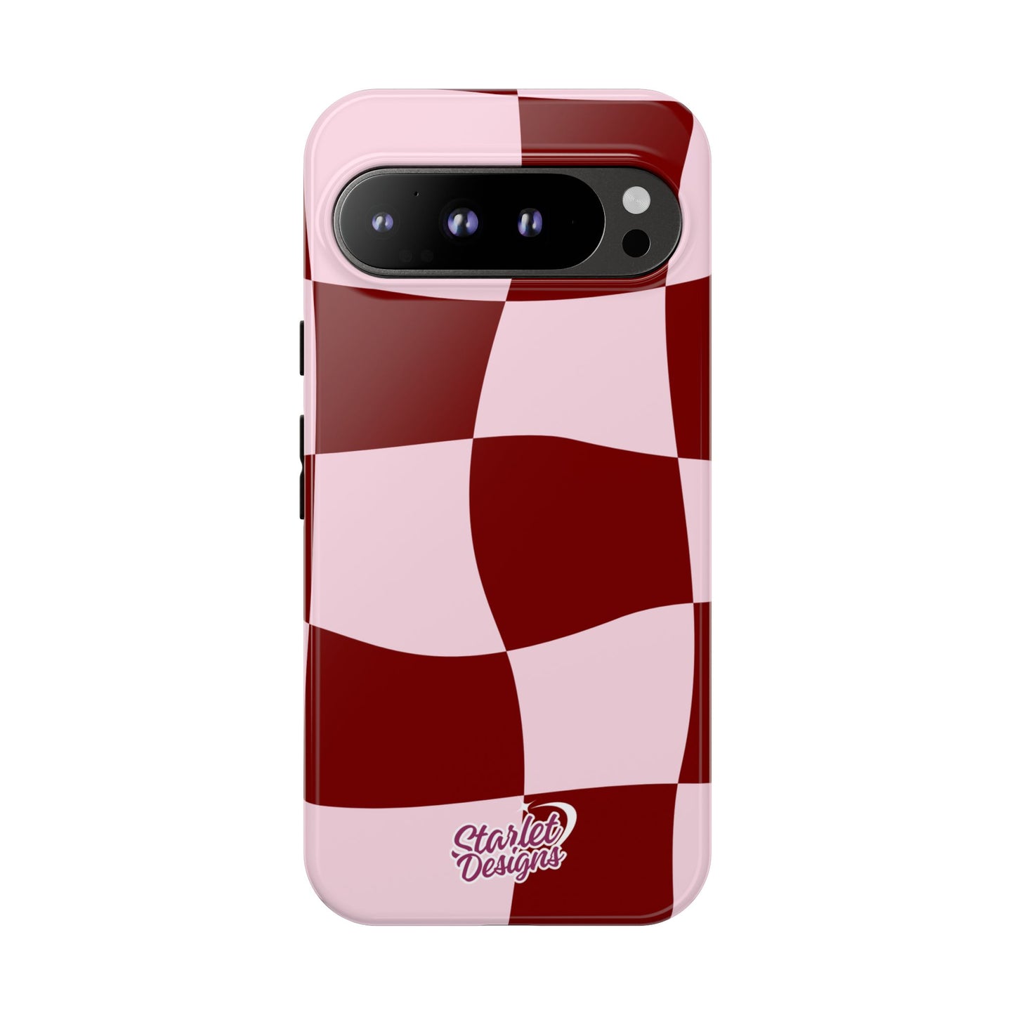 Red & Pink Wavy Checkerboard Tough Phone Case