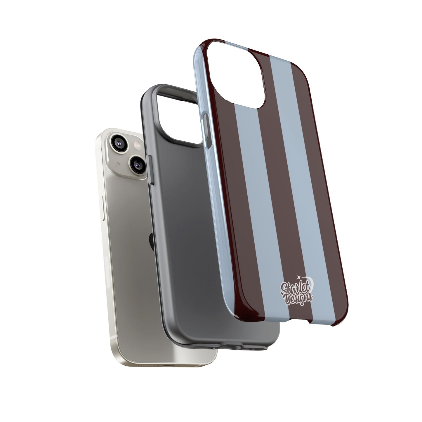 Chocolate Brown & Light Blue Striped Tough Phone Case