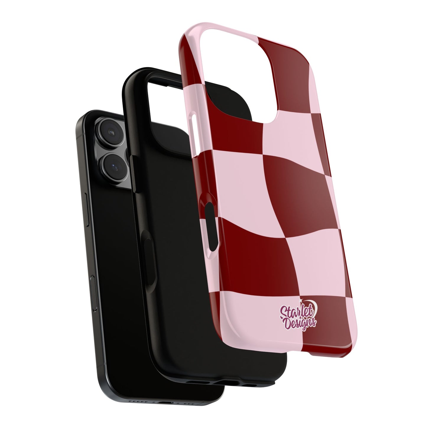 Red & Pink Wavy Checkerboard Tough Phone Case