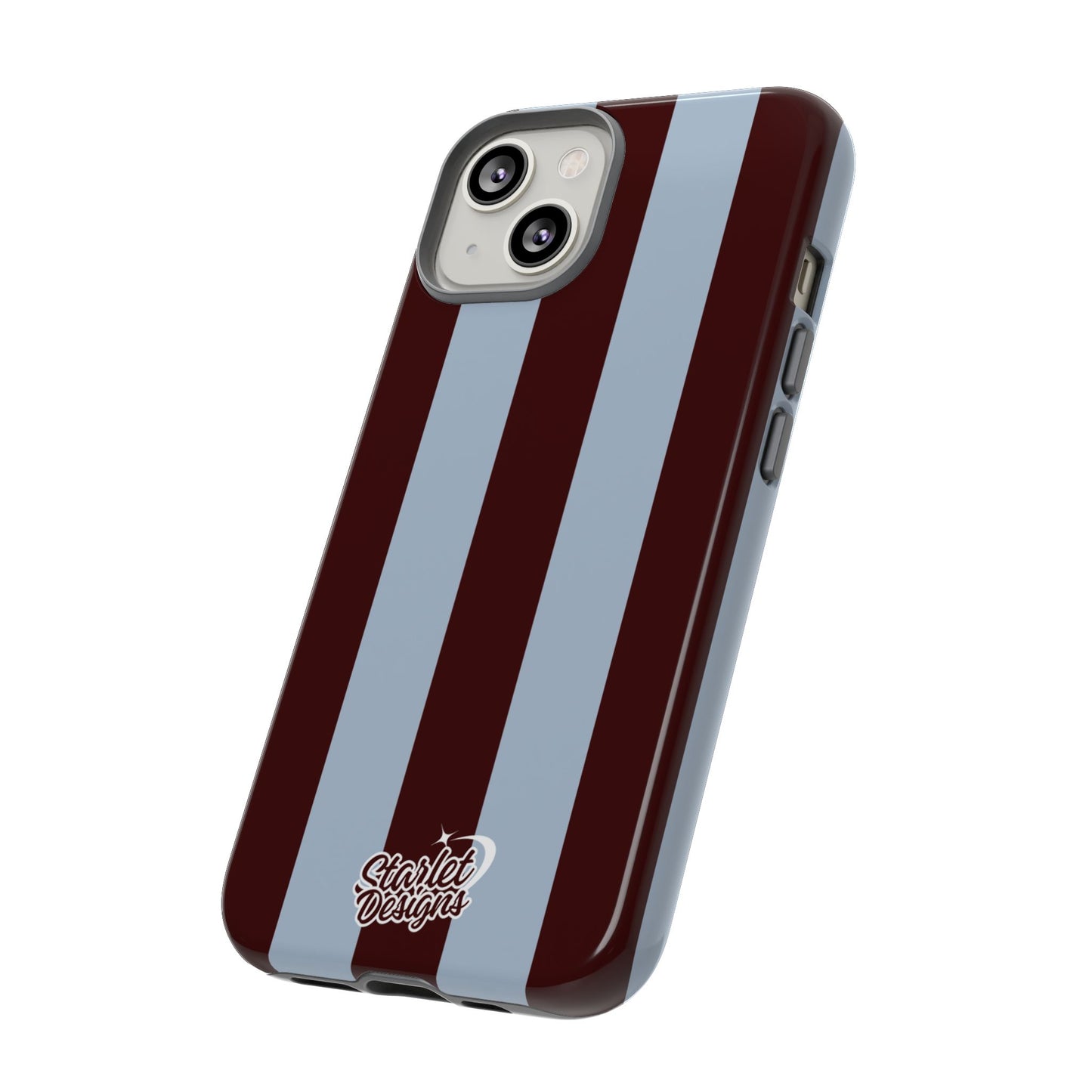 Chocolate Brown & Light Blue Striped Tough Phone Case
