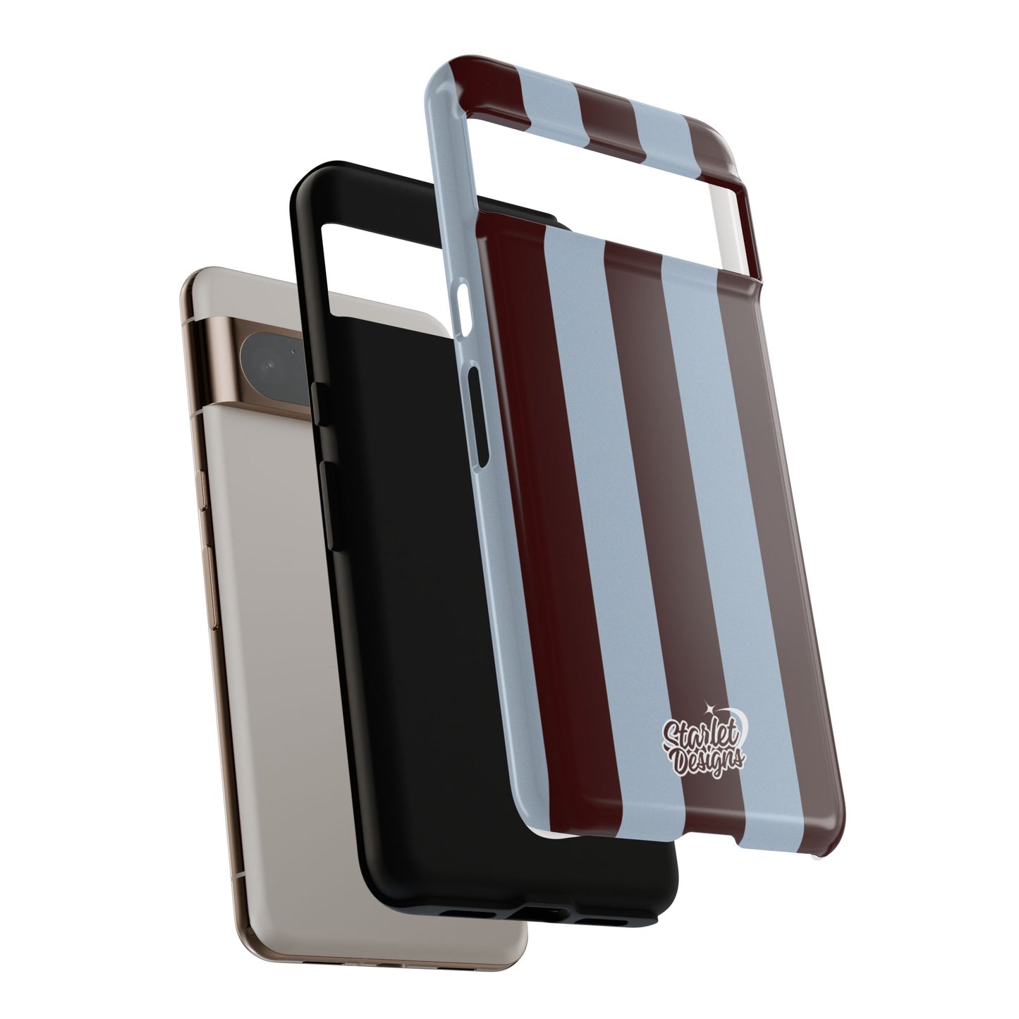Chocolate Brown & Light Blue Striped Tough Phone Case