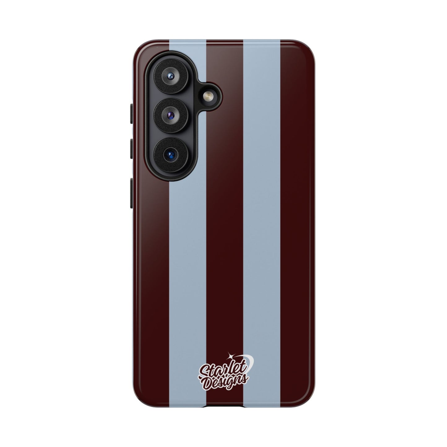 Chocolate Brown & Light Blue Striped Tough Phone Case