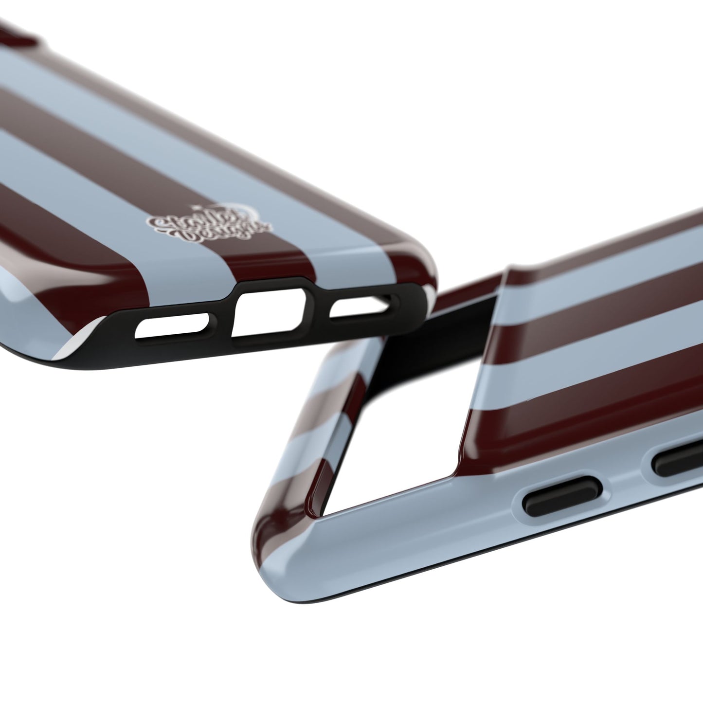 Chocolate Brown & Light Blue Striped Tough Phone Case