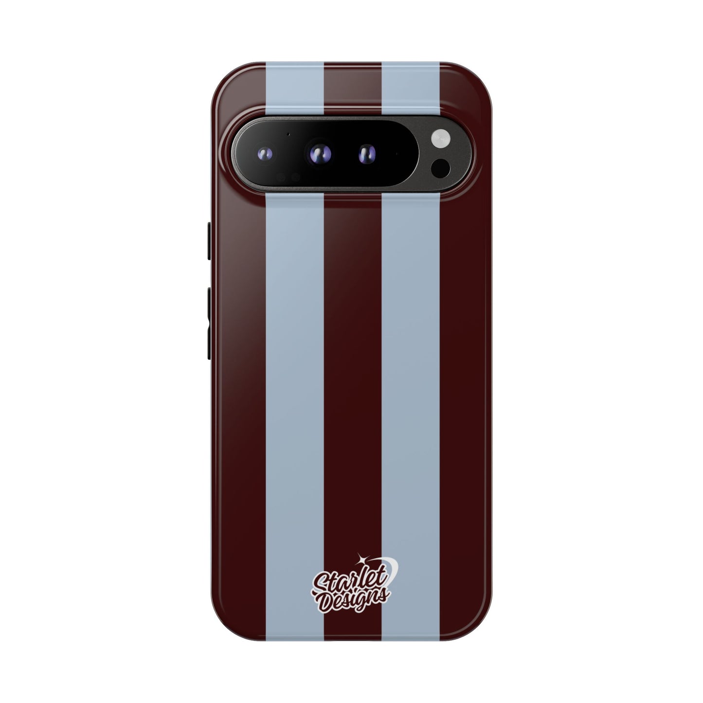 Chocolate Brown & Light Blue Striped Tough Phone Case