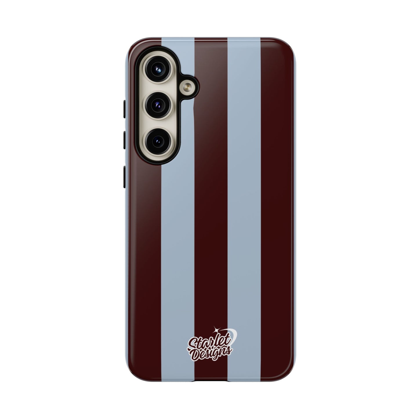 Chocolate Brown & Light Blue Striped Tough Phone Case