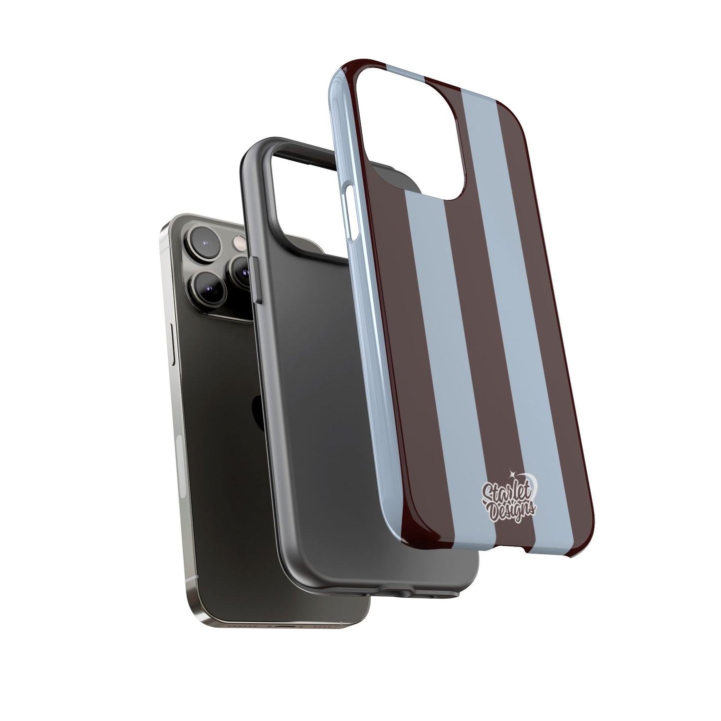 Chocolate Brown & Light Blue Striped Tough Phone Case