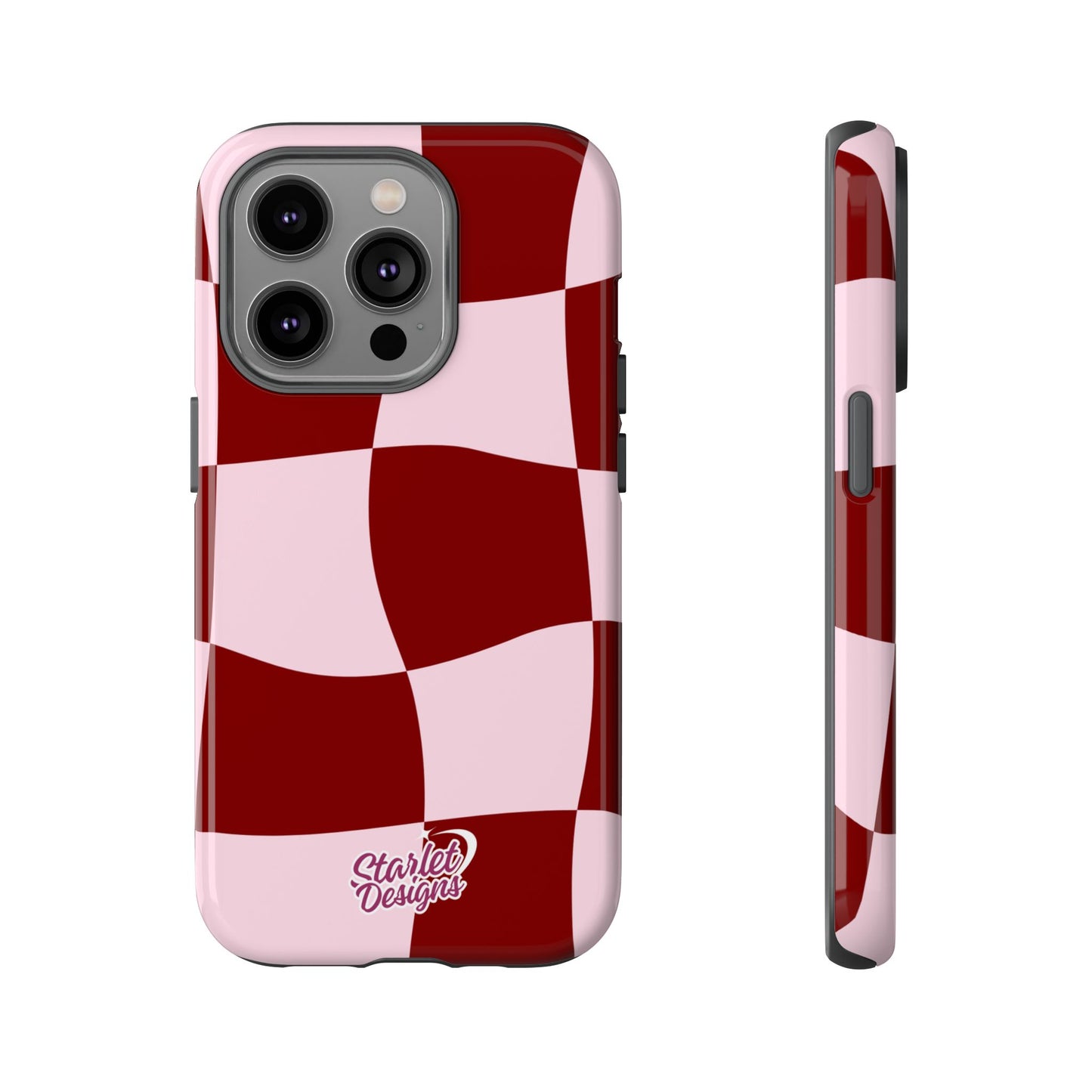 Red & Pink Wavy Checkerboard Tough Phone Case