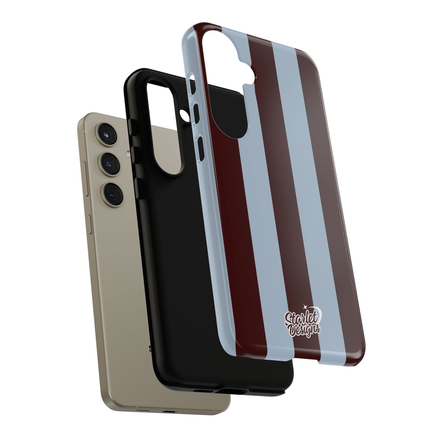 Chocolate Brown & Light Blue Striped Tough Phone Case