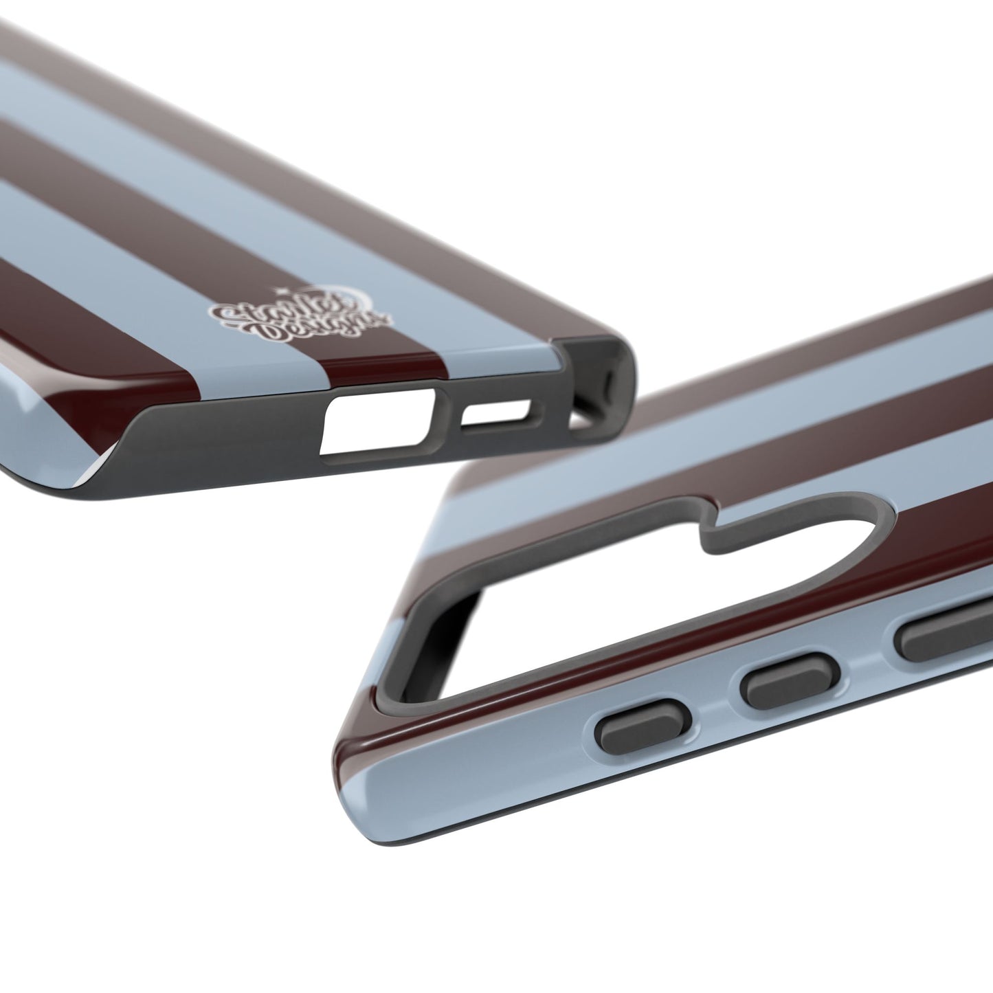 Chocolate Brown & Light Blue Striped Tough Phone Case