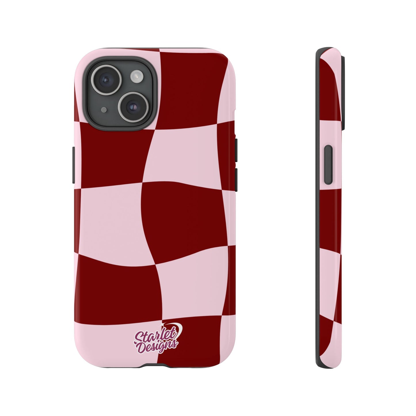 Red & Pink Wavy Checkerboard Tough Phone Case