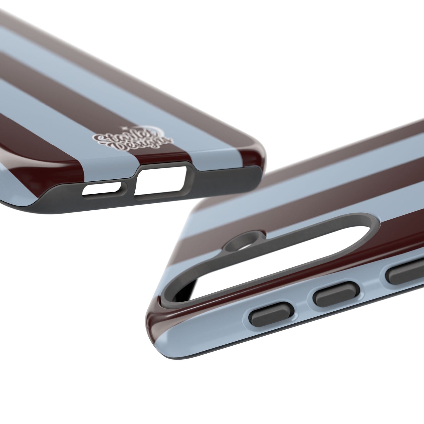 Chocolate Brown & Light Blue Striped Tough Phone Case