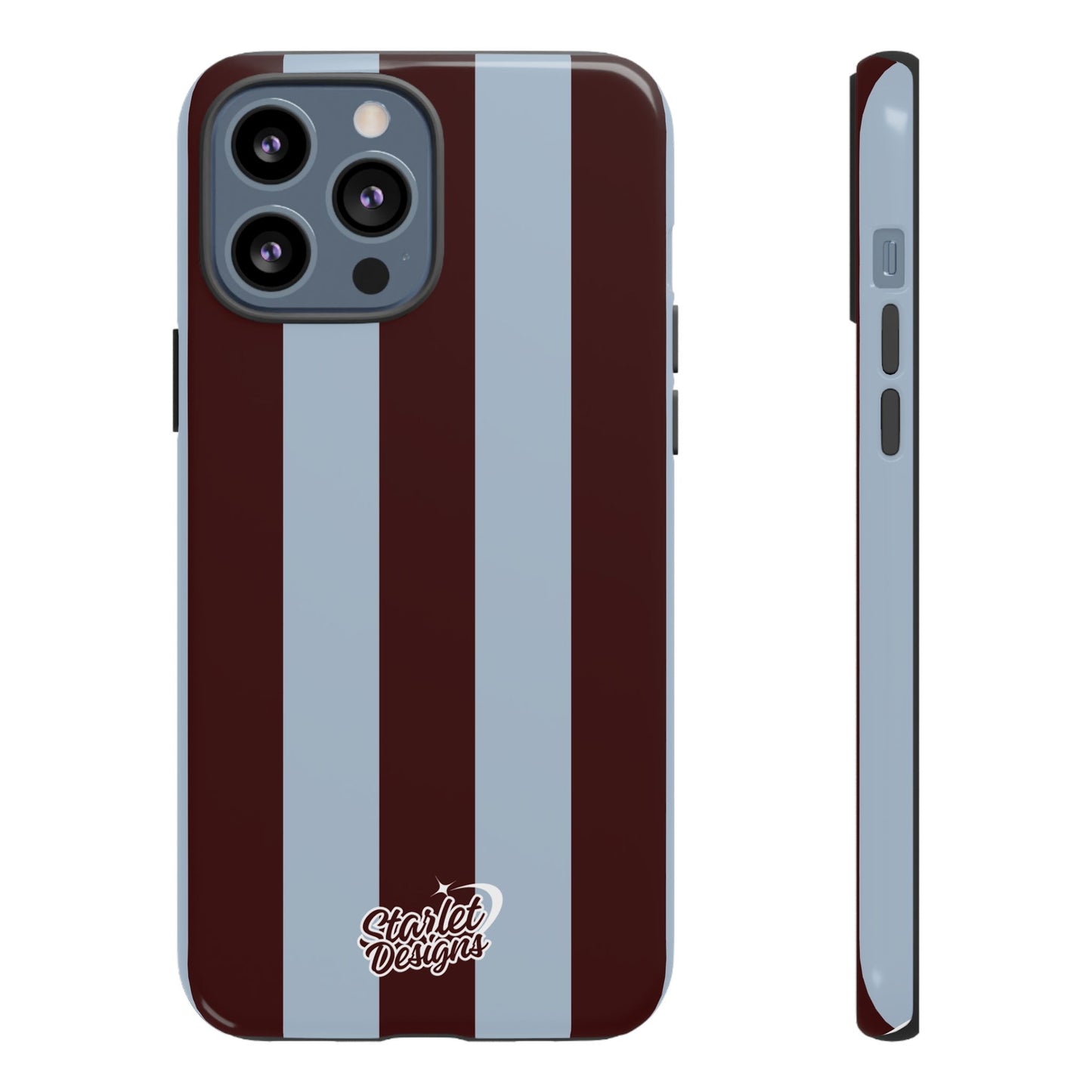 Chocolate Brown & Light Blue Striped Tough Phone Case