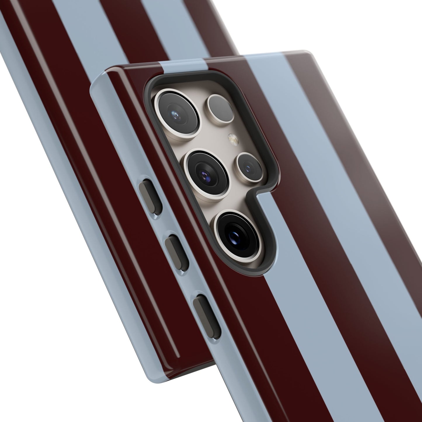 Chocolate Brown & Light Blue Striped Tough Phone Case